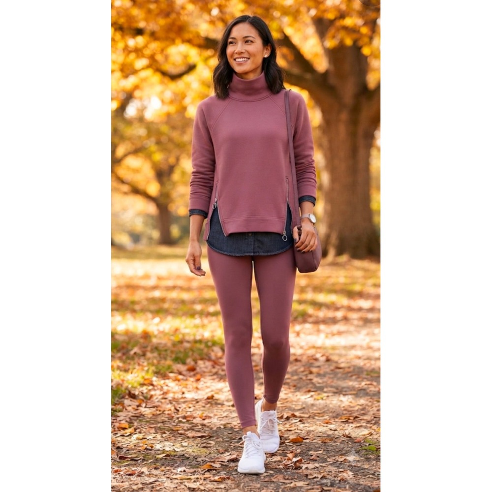 Athleta Coaster Luxe Sweatshirt Mauve Plum Funnel Neck Side Zip Pullover XXS